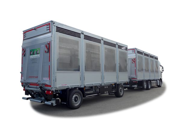 LKW-Zug mit Aufbau für Geflügeltransport und Ladebordwand