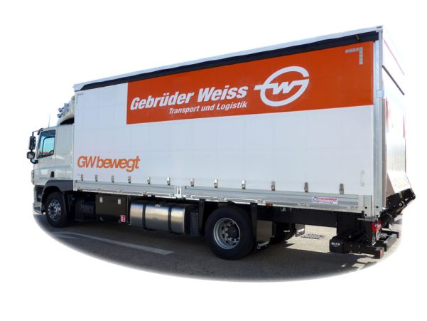 Pritschenaufbau mit Schiebeplane, Schiebeverdeck und Ladebordwand