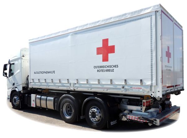 Hakengerät mit Unterfalt-Ladebordwand und feuerverzinkter Abrollpritsche